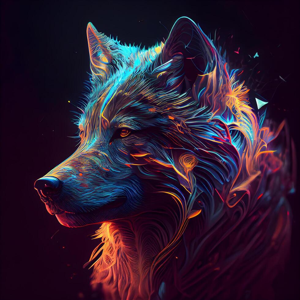 schetsen van een wolf in neon kleuren. artistiek illustratie., ai generatief beeld foto