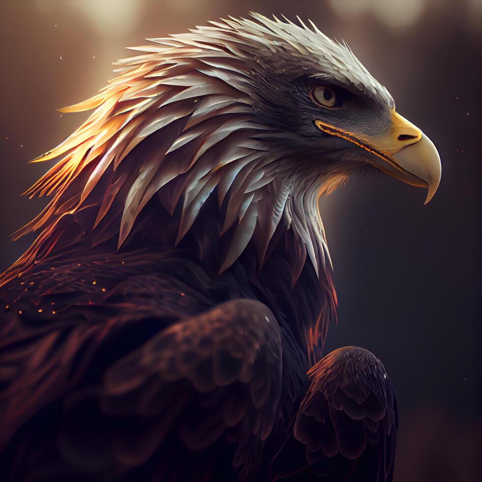 mooi majestueus adelaar portret in een donker Woud. 3d weergave, ai generatief beeld foto