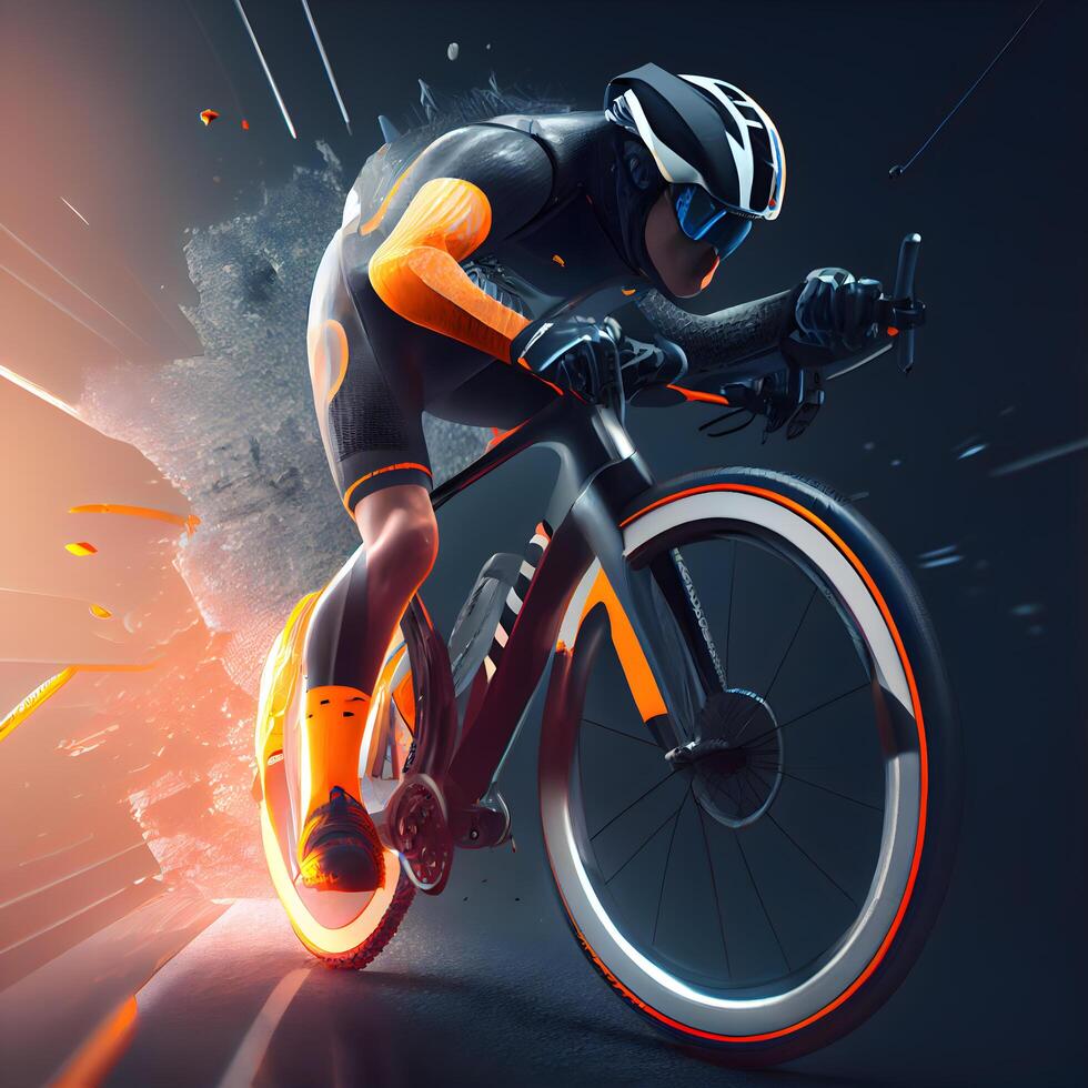 fietser Aan de weg. sport concept. 3d illustratie, ai generatief beeld foto