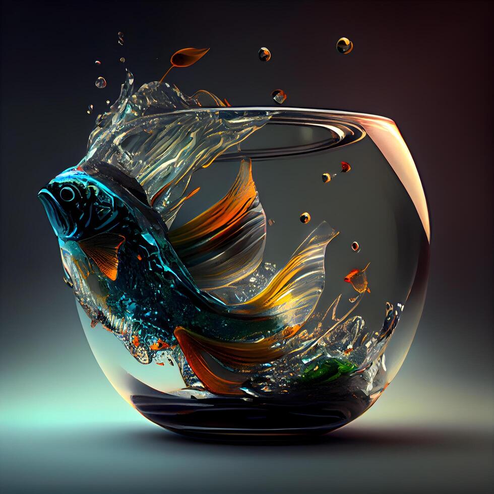 goudvis in een vissenkom. 3d weergave, 3d illustratie., ai generatief beeld foto