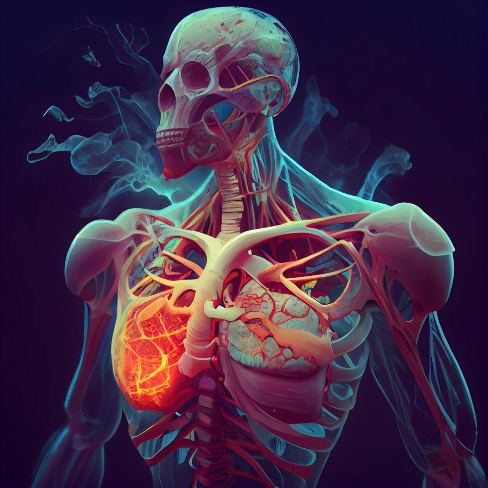 menselijk hart anatomie, 3d illustratie, menselijk ademhalings systeem foto