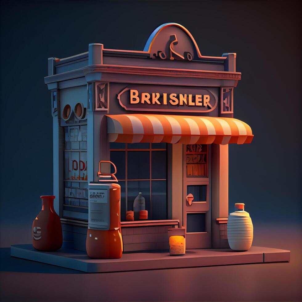 illustratie van een bakkerij winkel Aan een donker achtergrond. 3d renderen foto