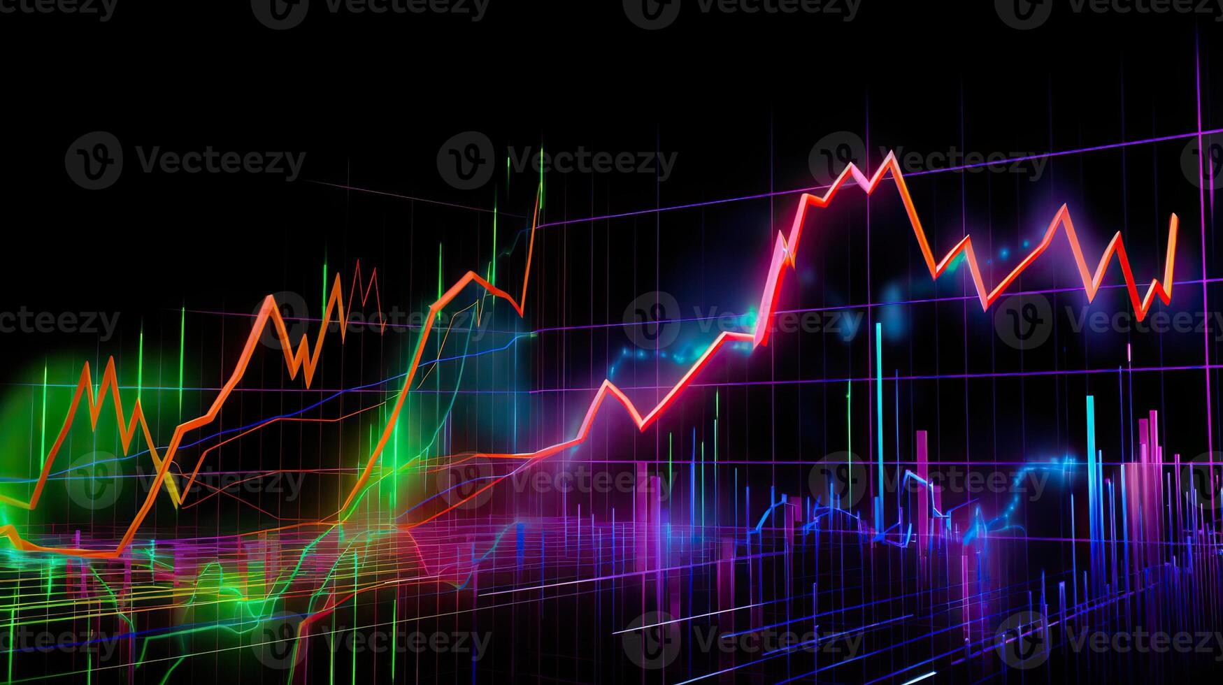 ai gegenereerd. ai generatief. financiën voorraad forex diagram afzet geld neiging volume inkomen Gaan omhoog en omlaag. kan worden gebruikt voor illustratie van analyse financiën verklaringen. grafisch kunst foto