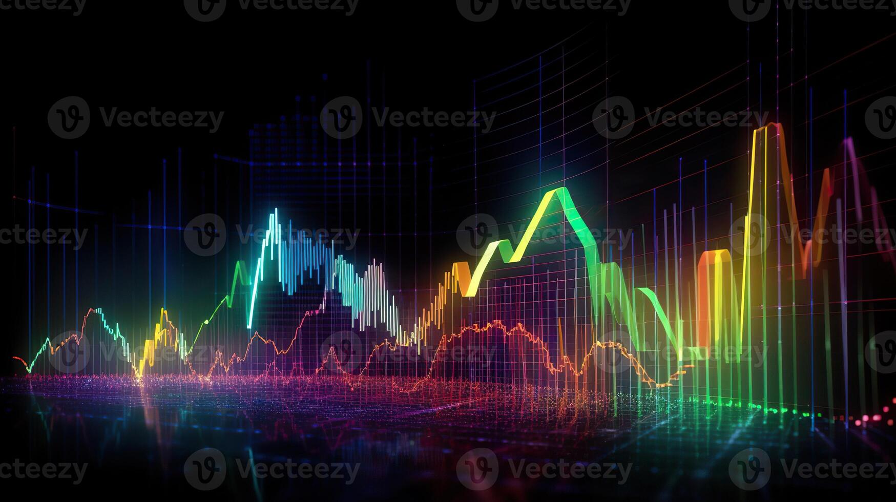 ai gegenereerd. ai generatief. financiën voorraad forex diagram afzet geld neiging volume inkomen Gaan omhoog en omlaag. kan worden gebruikt voor illustratie van analyse financiën verklaringen. grafisch kunst foto