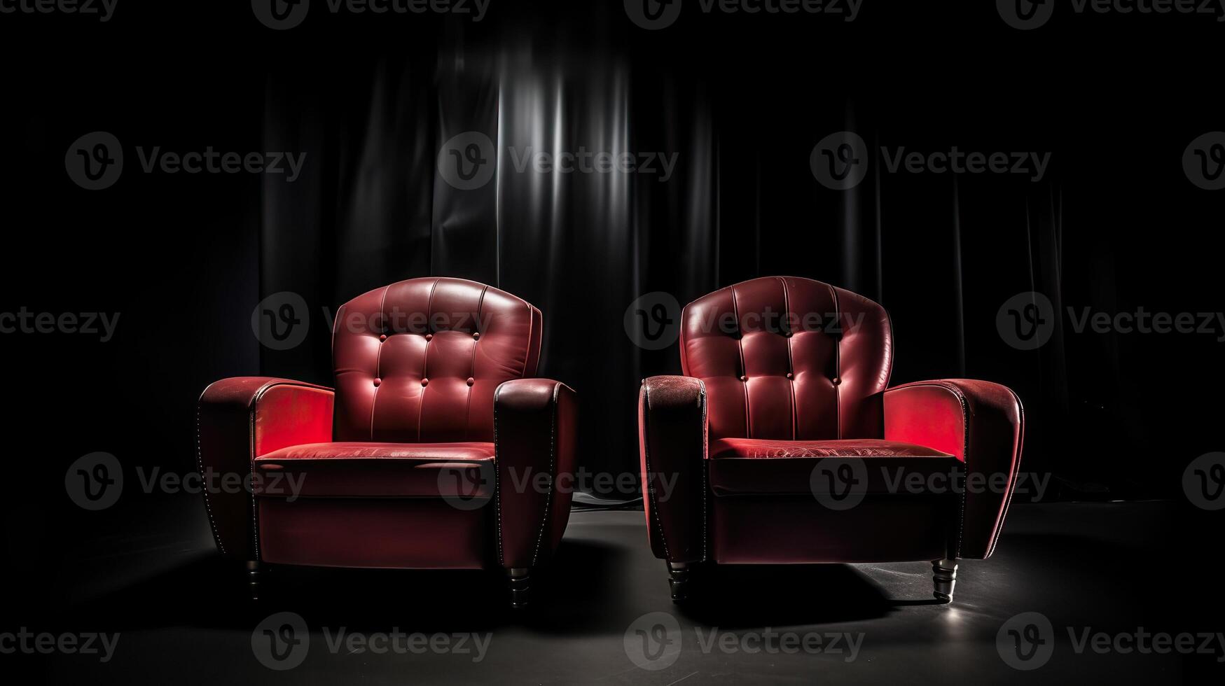 ai gegenereerd. ai generatief. romantisch liefde twee stoelen voor lief paar Bij privaat bioscoop film theater dichtbij omhoog fotografie. grafisch kunst foto