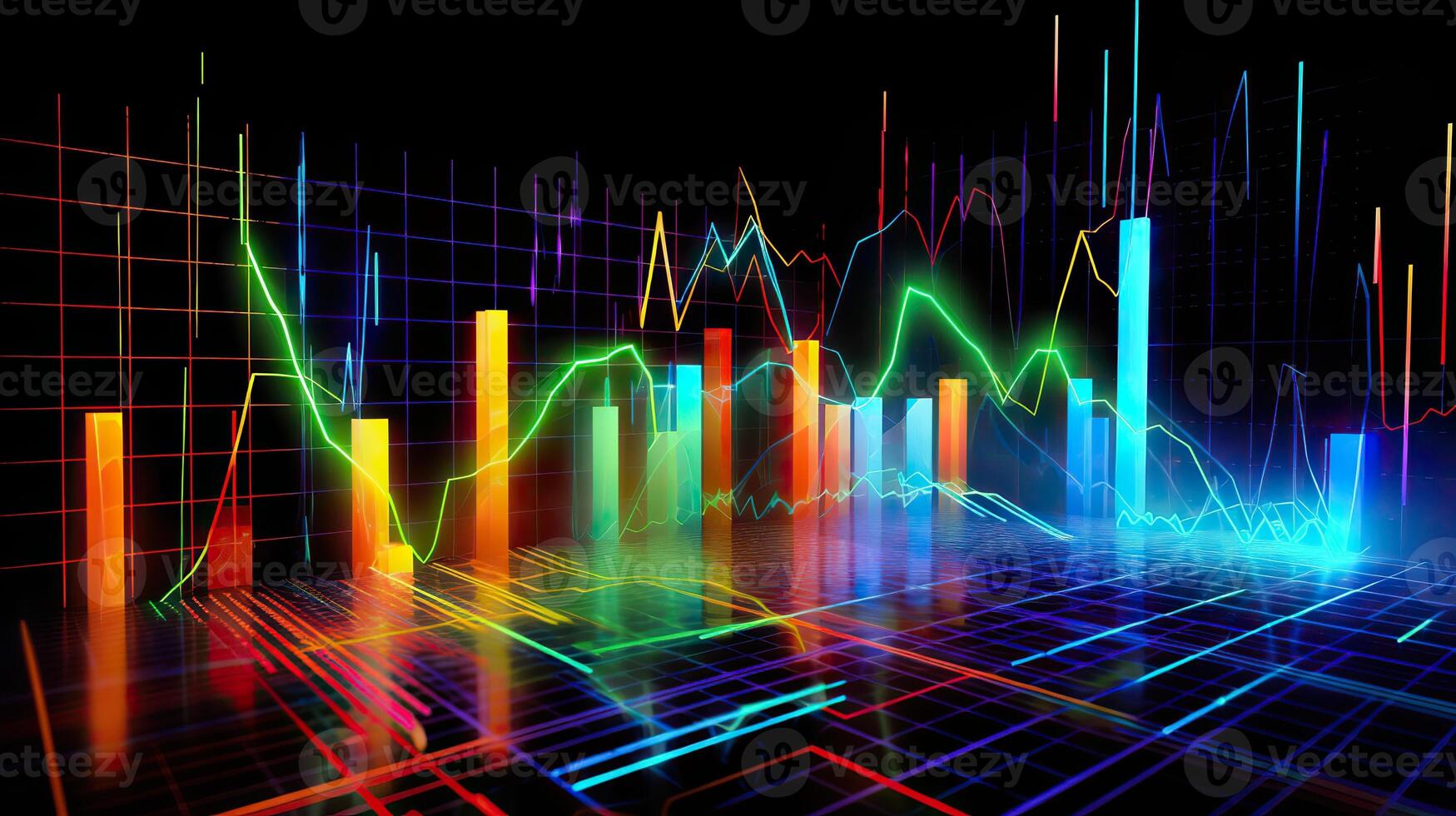 ai gegenereerd. ai generatief. financiën voorraad forex diagram afzet geld neiging volume inkomen Gaan omhoog en omlaag. kan worden gebruikt voor illustratie van analyse financiën verklaringen. grafisch kunst foto