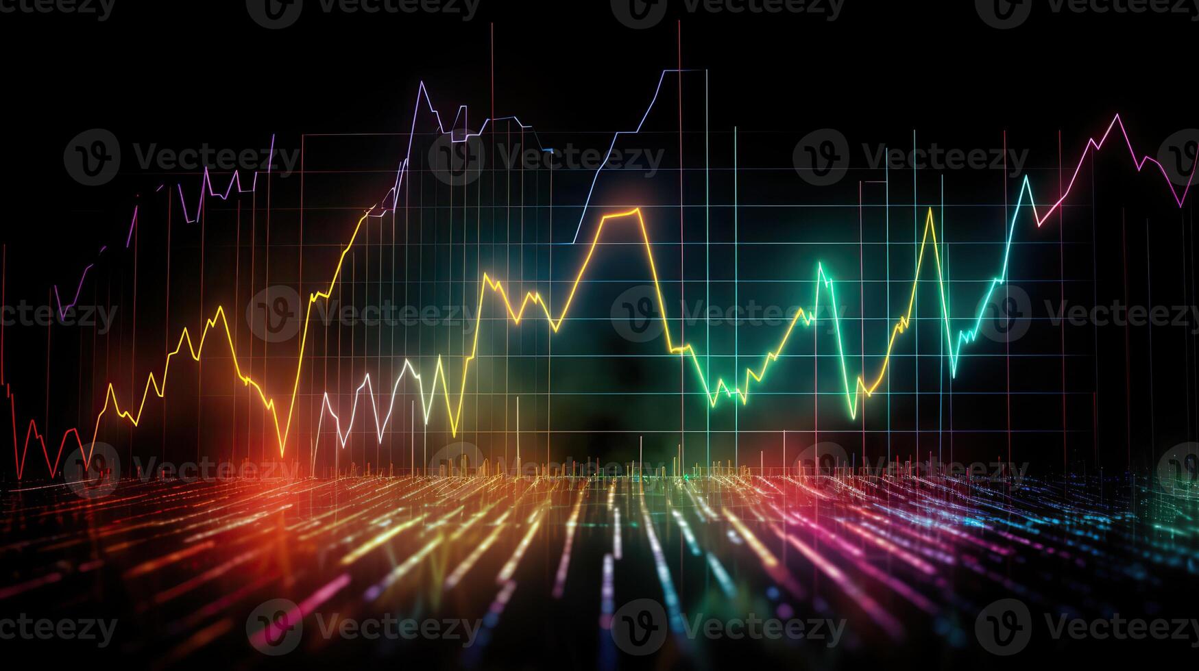 ai gegenereerd. ai generatief. financiën voorraad forex diagram afzet geld neiging volume inkomen Gaan omhoog en omlaag. kan worden gebruikt voor illustratie van analyse financiën verklaringen. grafisch kunst foto