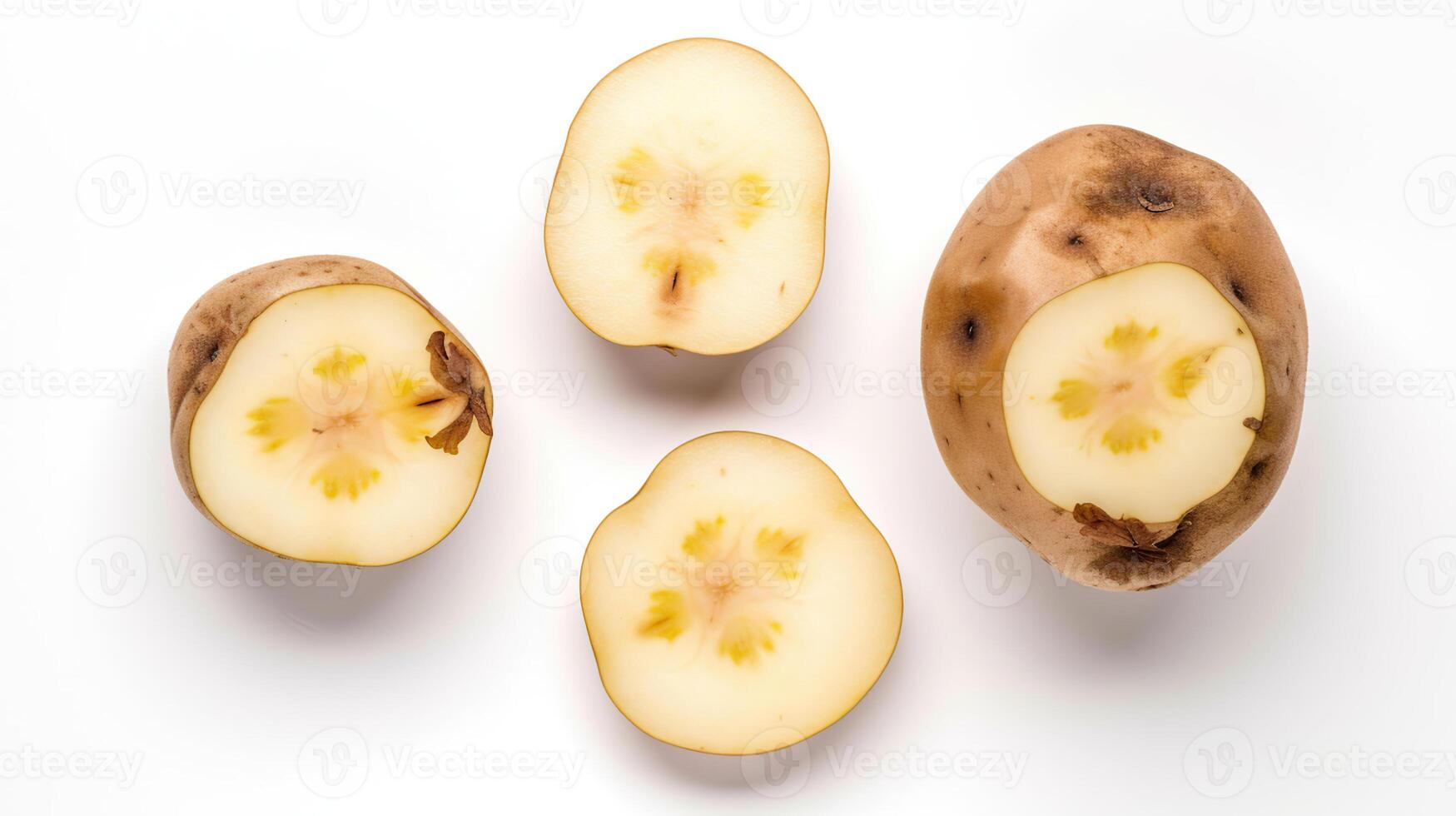 gesneden biologisch aardappel geïsoleerd Aan wit achtergrond. generatief ai foto