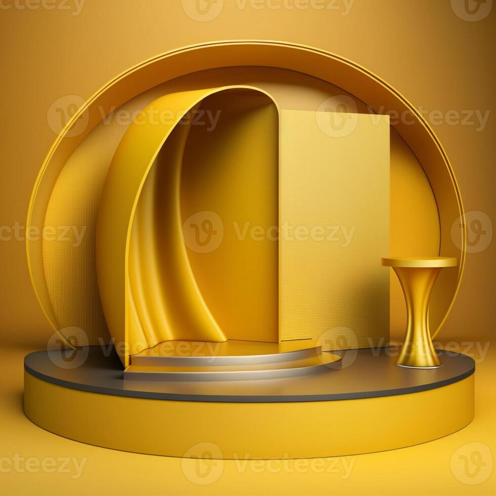 gouden realistisch podium achtergrond. 3d weergave. generatief ai foto