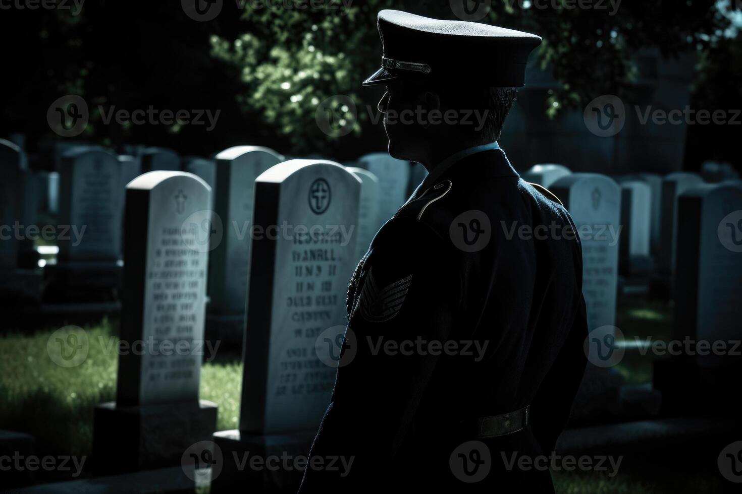 gedenkteken dag foto met Amerikaans vlaggen in de begraafplaats. generatief ai