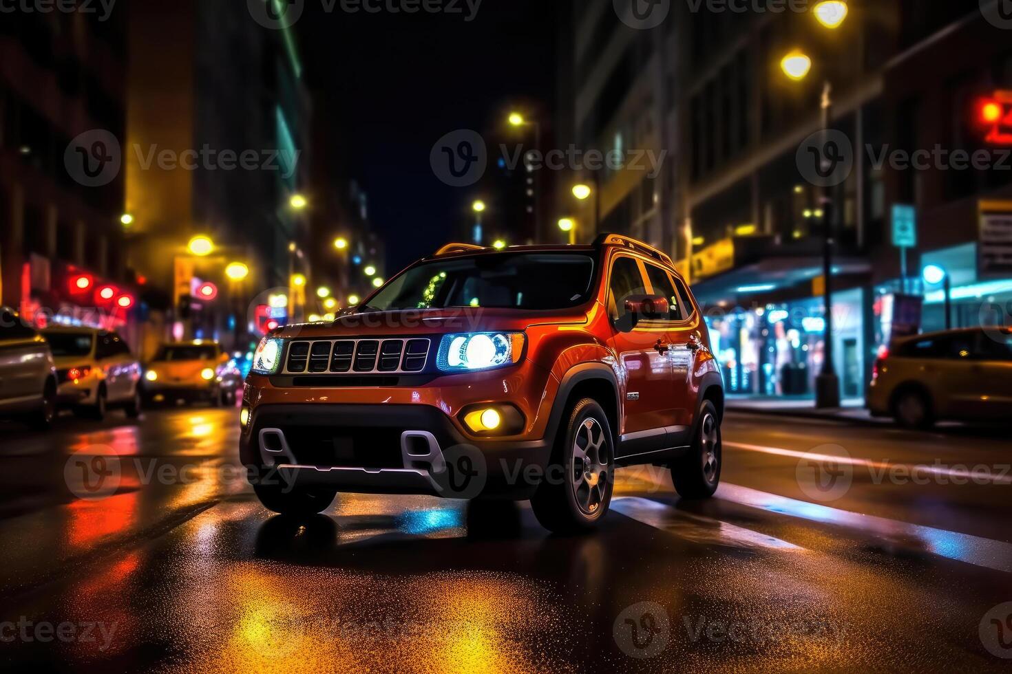 foto van nacht stad lichten en verkeer te hard rijden door auto's. bokeh effect achtergrond. generatief ai