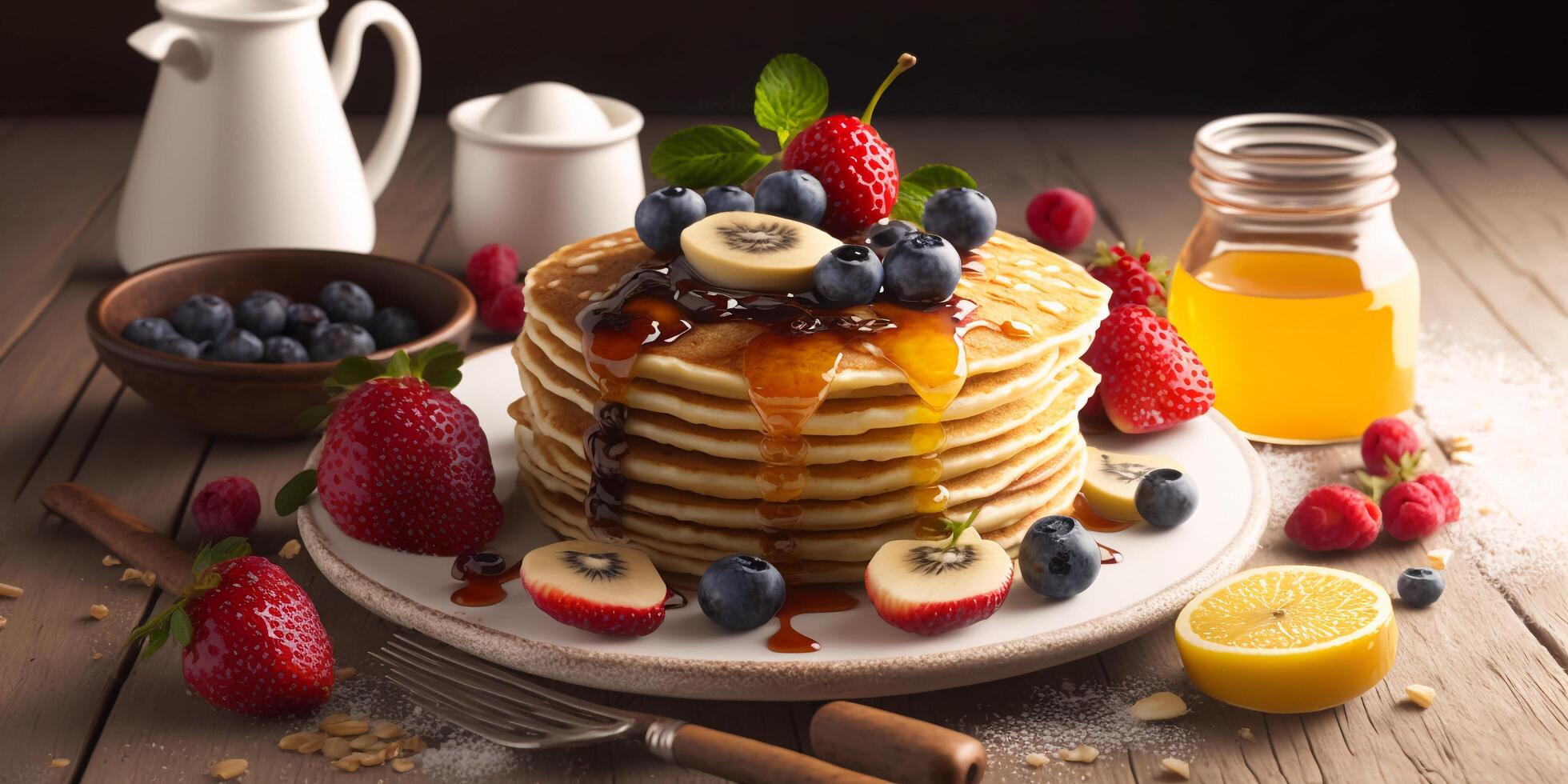 de pannenkoek Aan de schotel met ai gegenereerd. foto