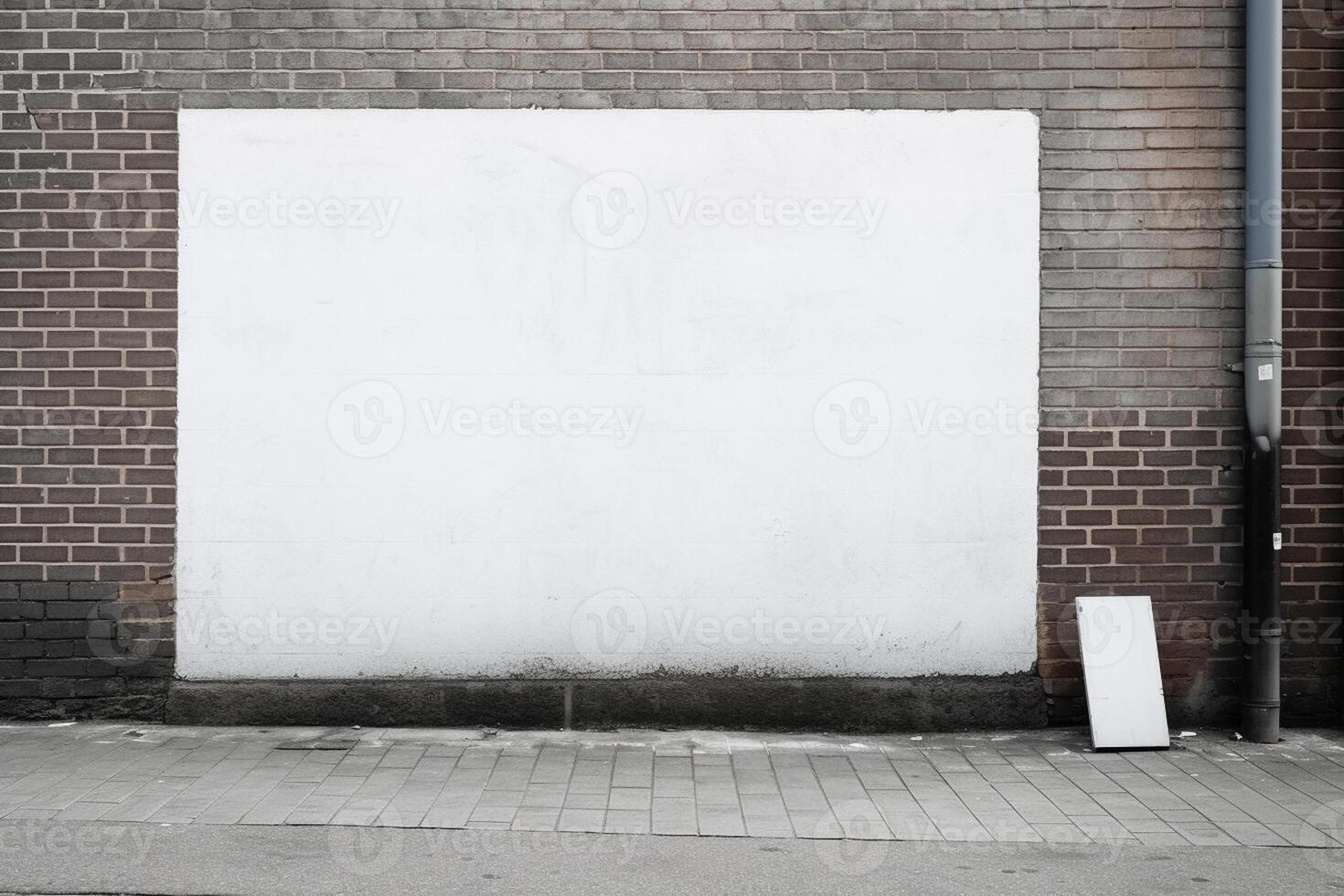 ai generatief een blanco wit aanplakbord mockup Aan een trottoir in een stad foto