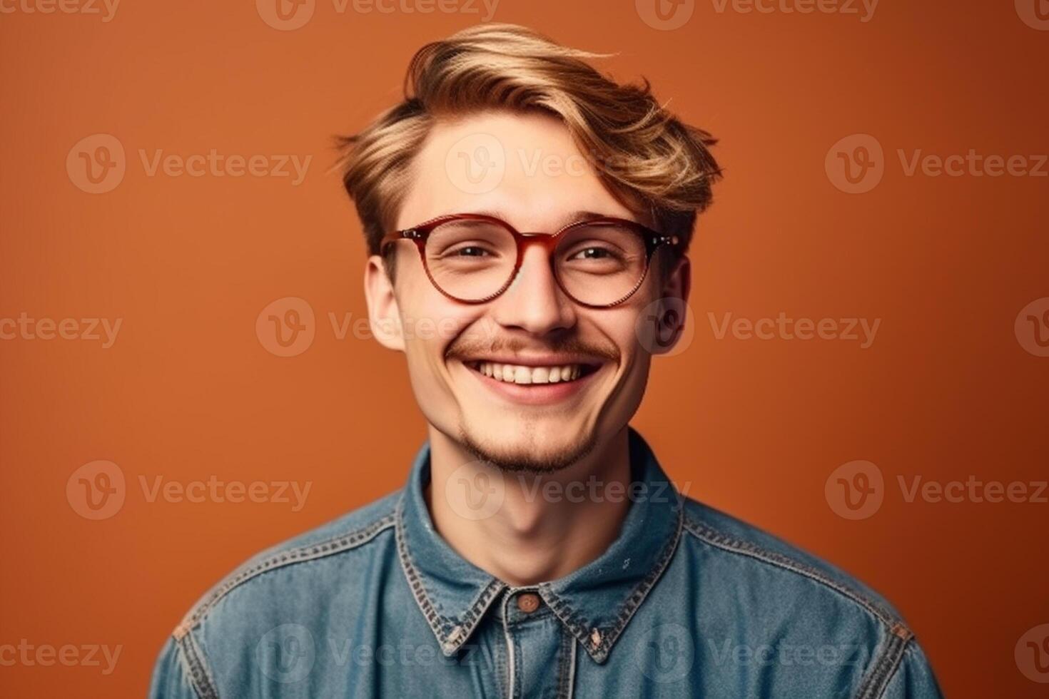 ai generatief een Mens Aan solide kleur achtergrond met een glimlach gelaats uitdrukking foto