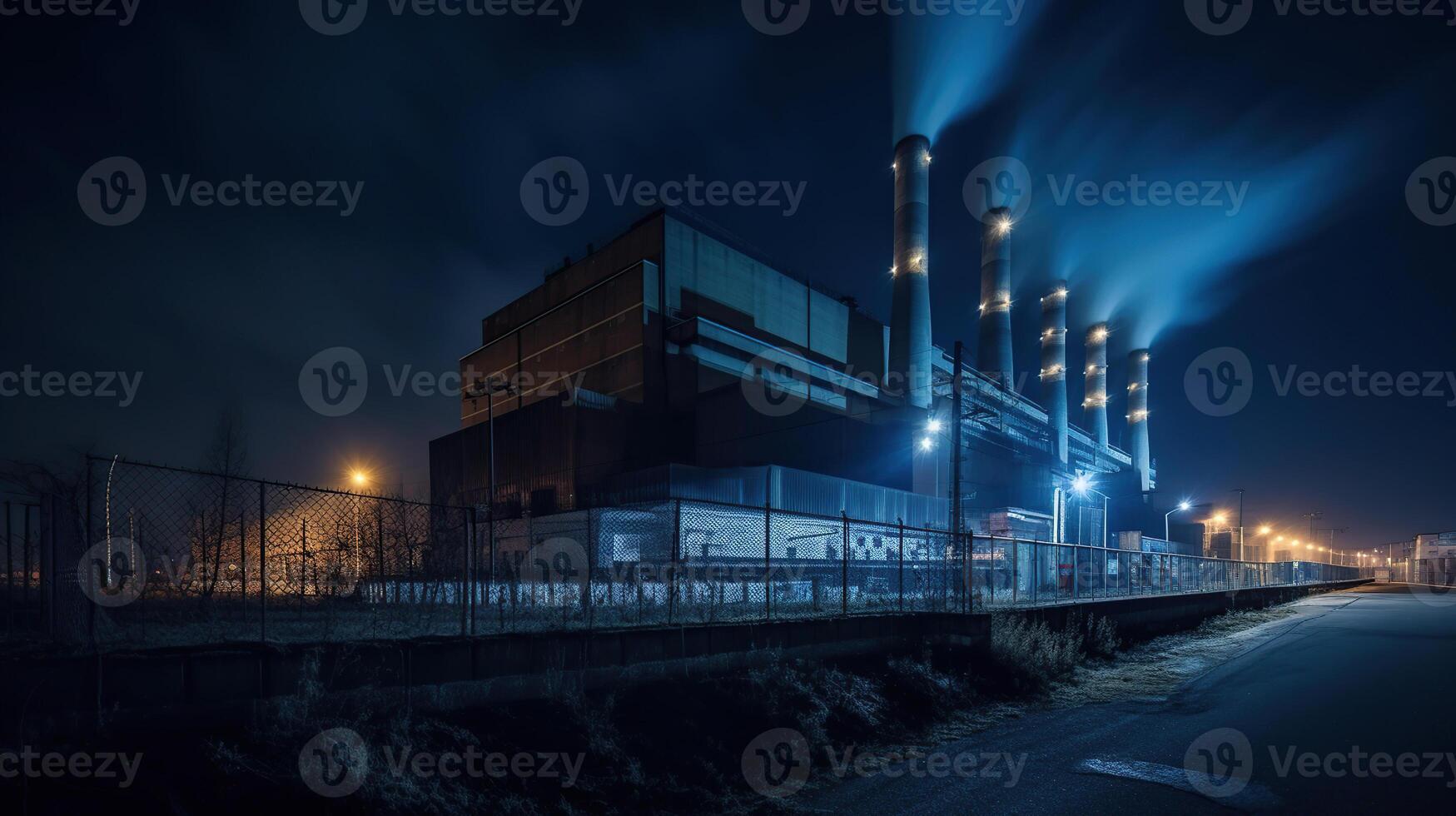 steenkool macht station en nacht blauw lucht, generatief ai foto