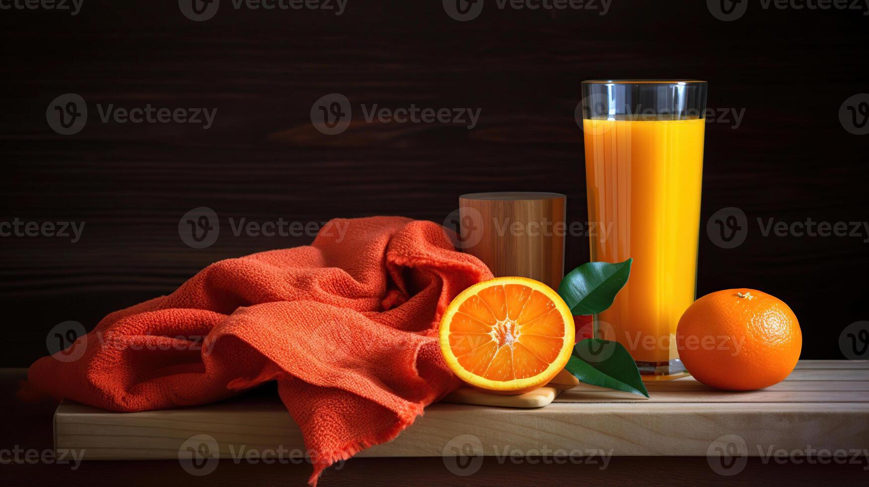 zomer oranje sap en handdoek van rood, generatief ai foto