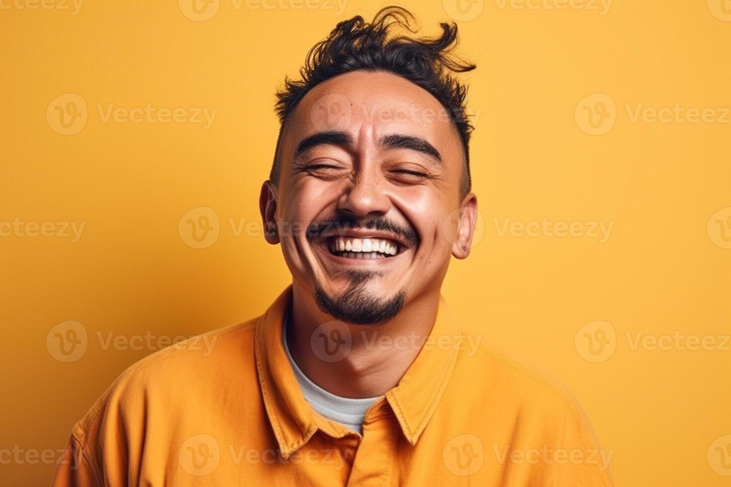 ai generatief een Mens Aan solide kleur achtergrond fotoshoot met lach gezicht expressie foto