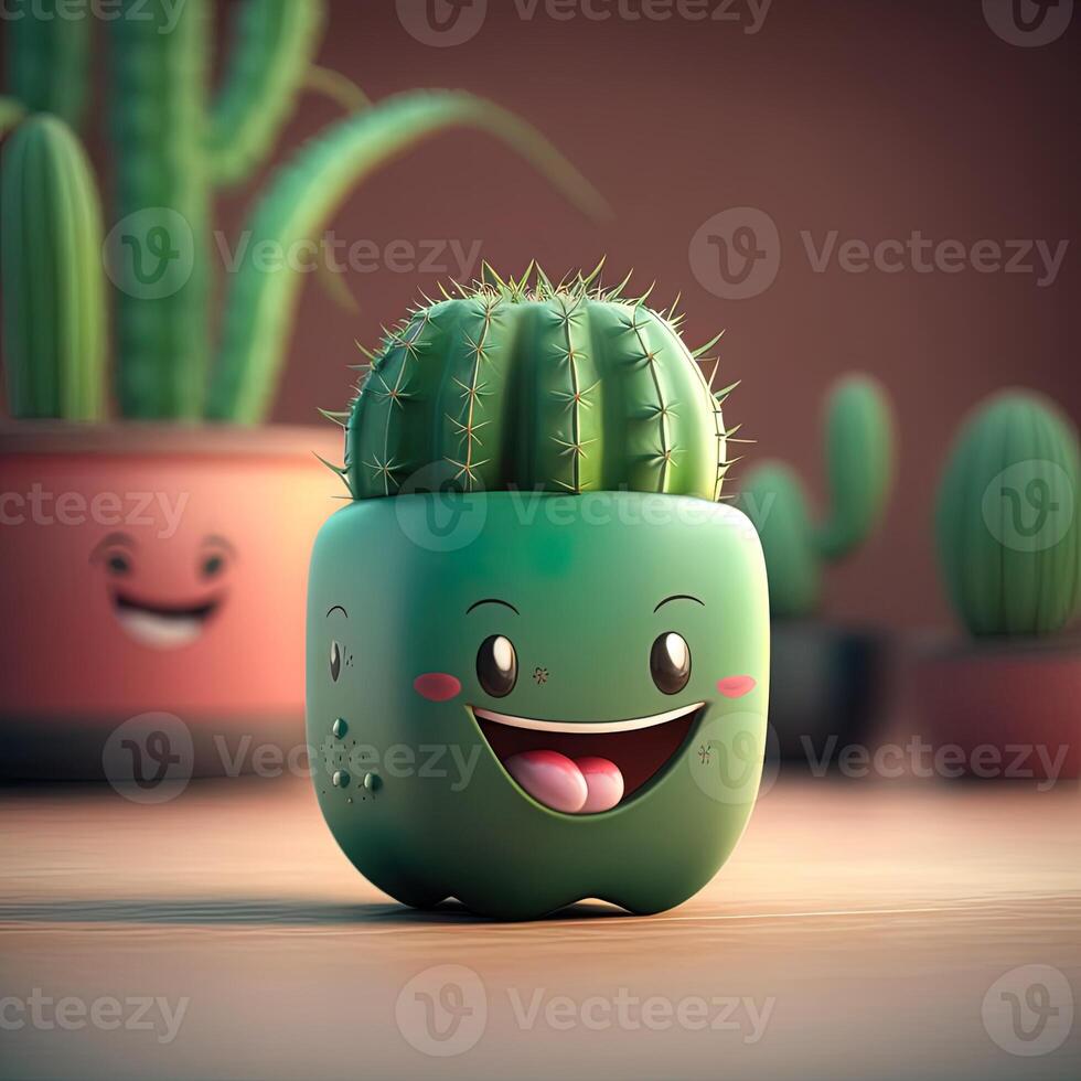 verzameling van Vrolijk, lachend, blij tekenfilm stijl zon tekens voor zomer, vakantie ontwerp. tekenfilm cactus glimlachen avatar generatief ai foto
