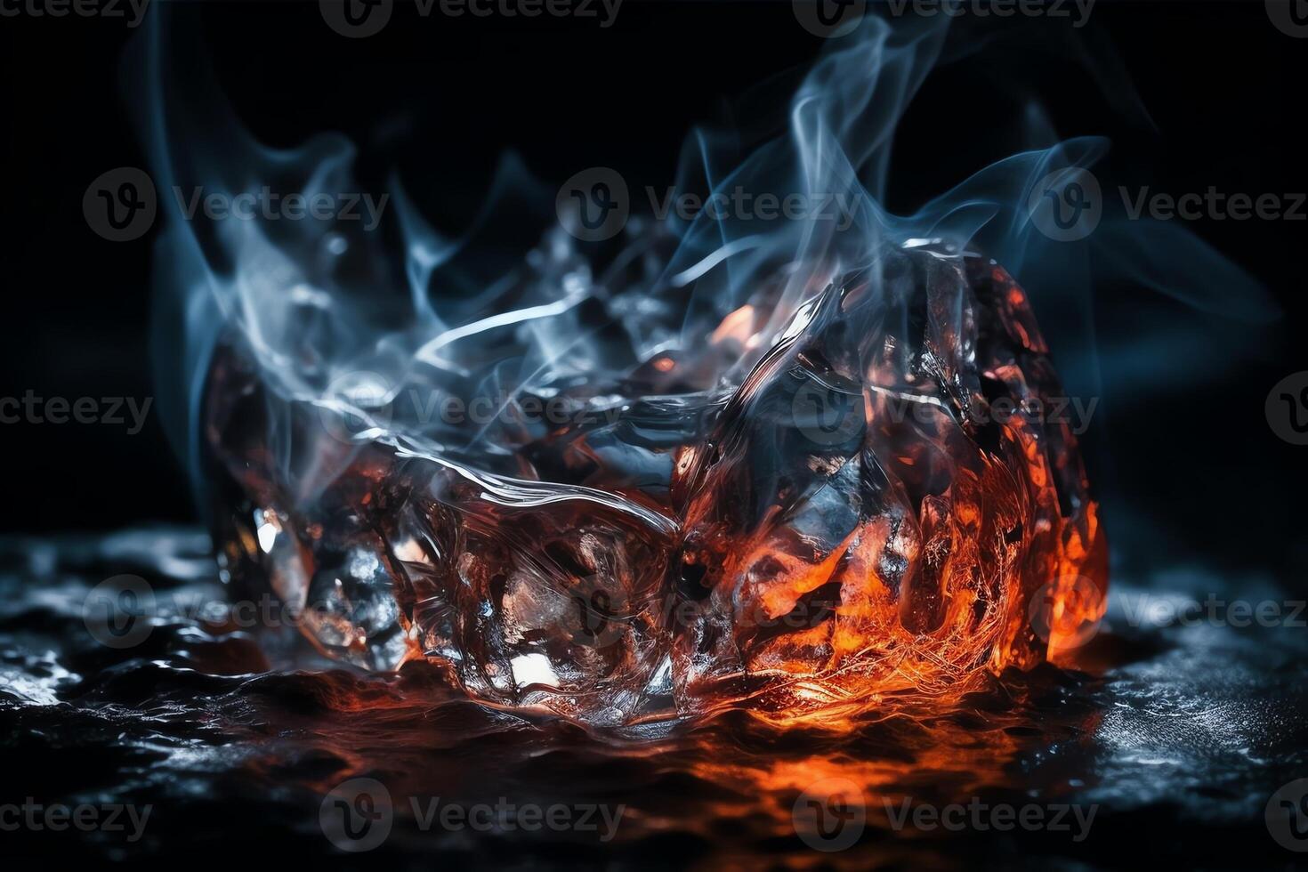 ijs botsen met vlammen bureaublad behang hoog contrast. ai gegenereerd foto