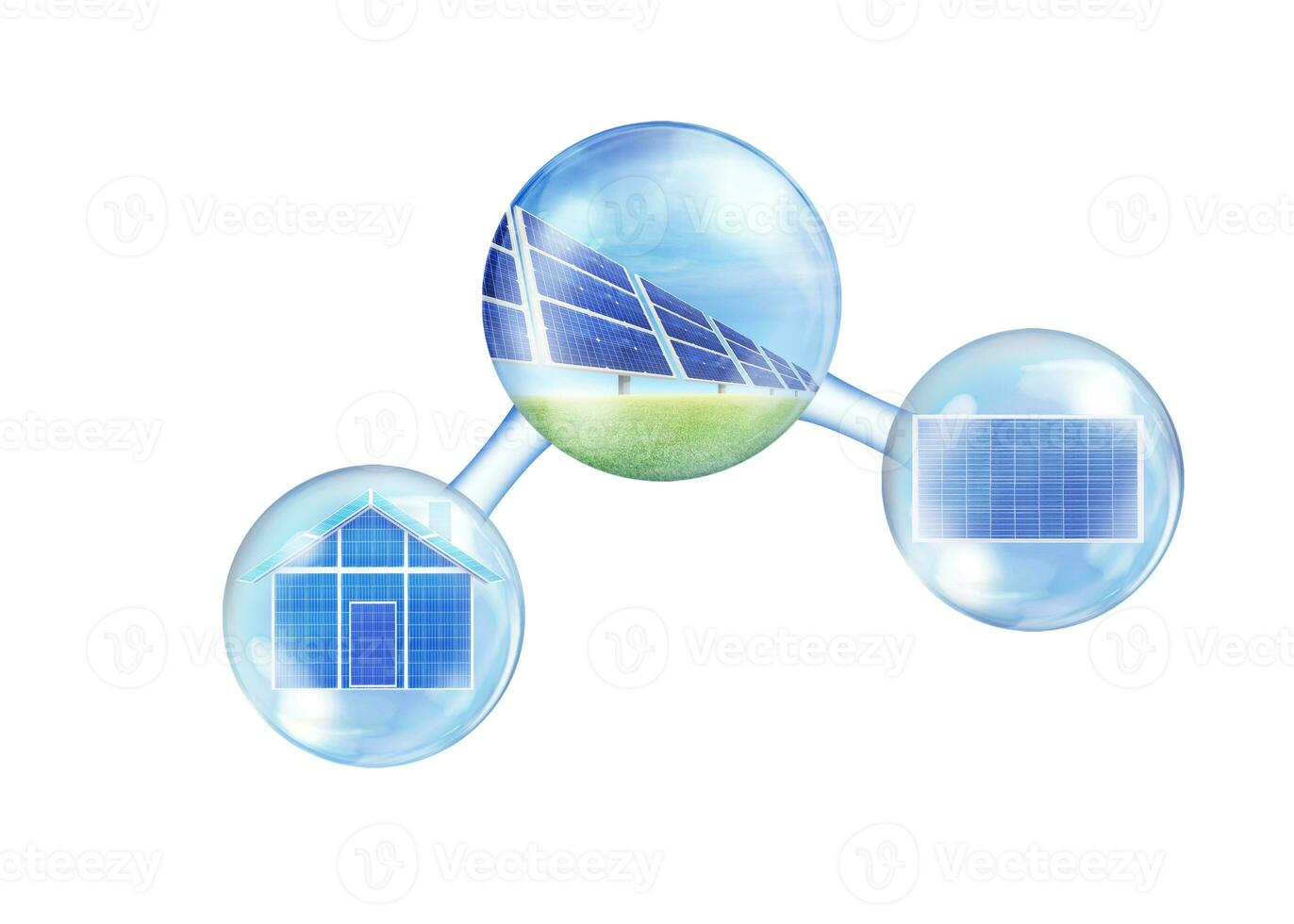 zonne- panelen Aan blauw lucht, zonne- macht plant, blauw zonne- panelen, hernieuwbaar energie bron, zonne- boerderij in moleculair visie foto