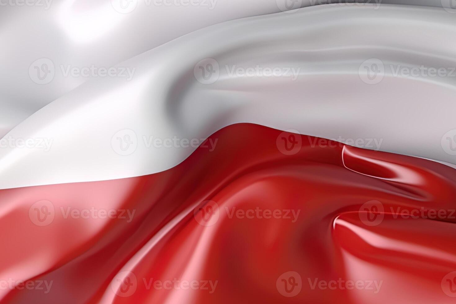 wit en rood achtergrond, golvend de nationaal vlag van Polen, zwaaide een zeer gedetailleerd detailopname. ai gegenereerd foto