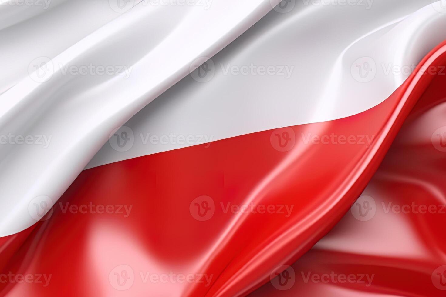 wit en rood achtergrond, golvend de nationaal vlag van Polen, zwaaide een zeer gedetailleerd detailopname. ai gegenereerd foto