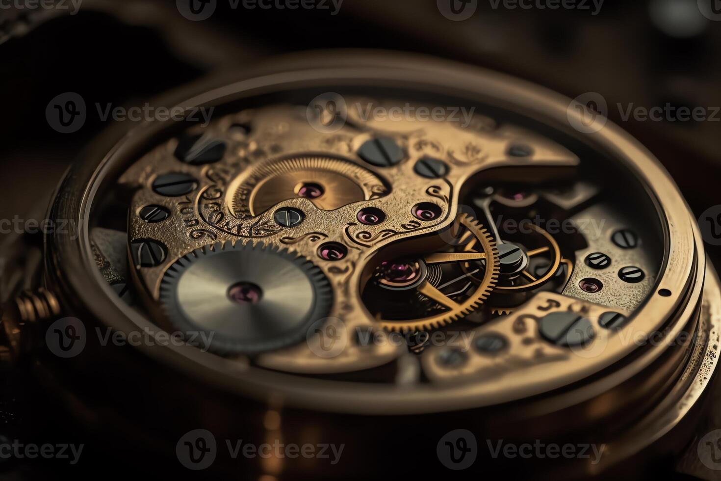 nauwkeurig tijdwaarneming een dichtbij kijken Bij de mechanisch tandwielen van een horloge. ai gegenereerd foto