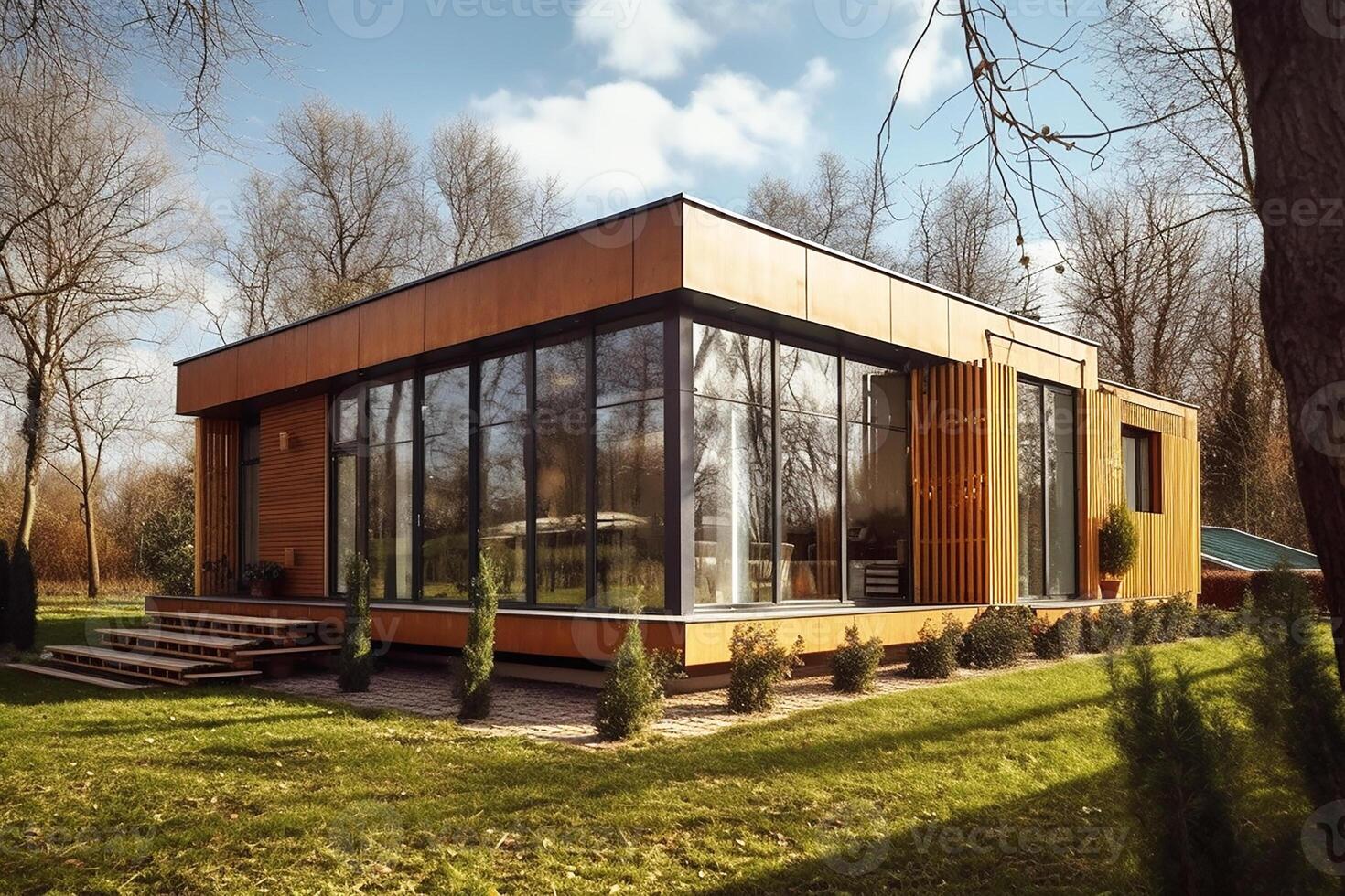 bouwkundig ontwerp van een land huis. slim huis. generatief ai foto