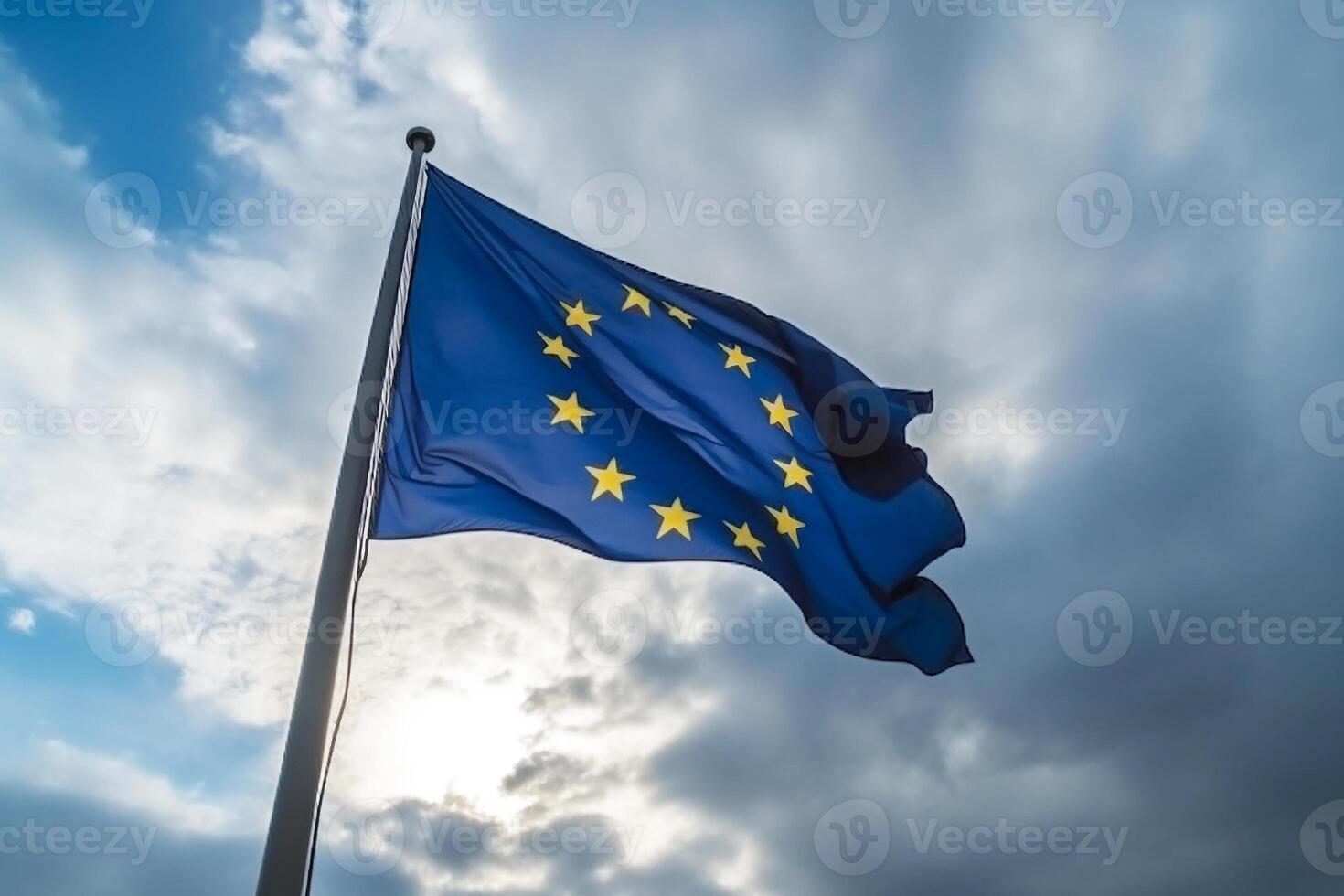 de vlag van de Europese unie tegen de blauw lucht. generatief ai foto