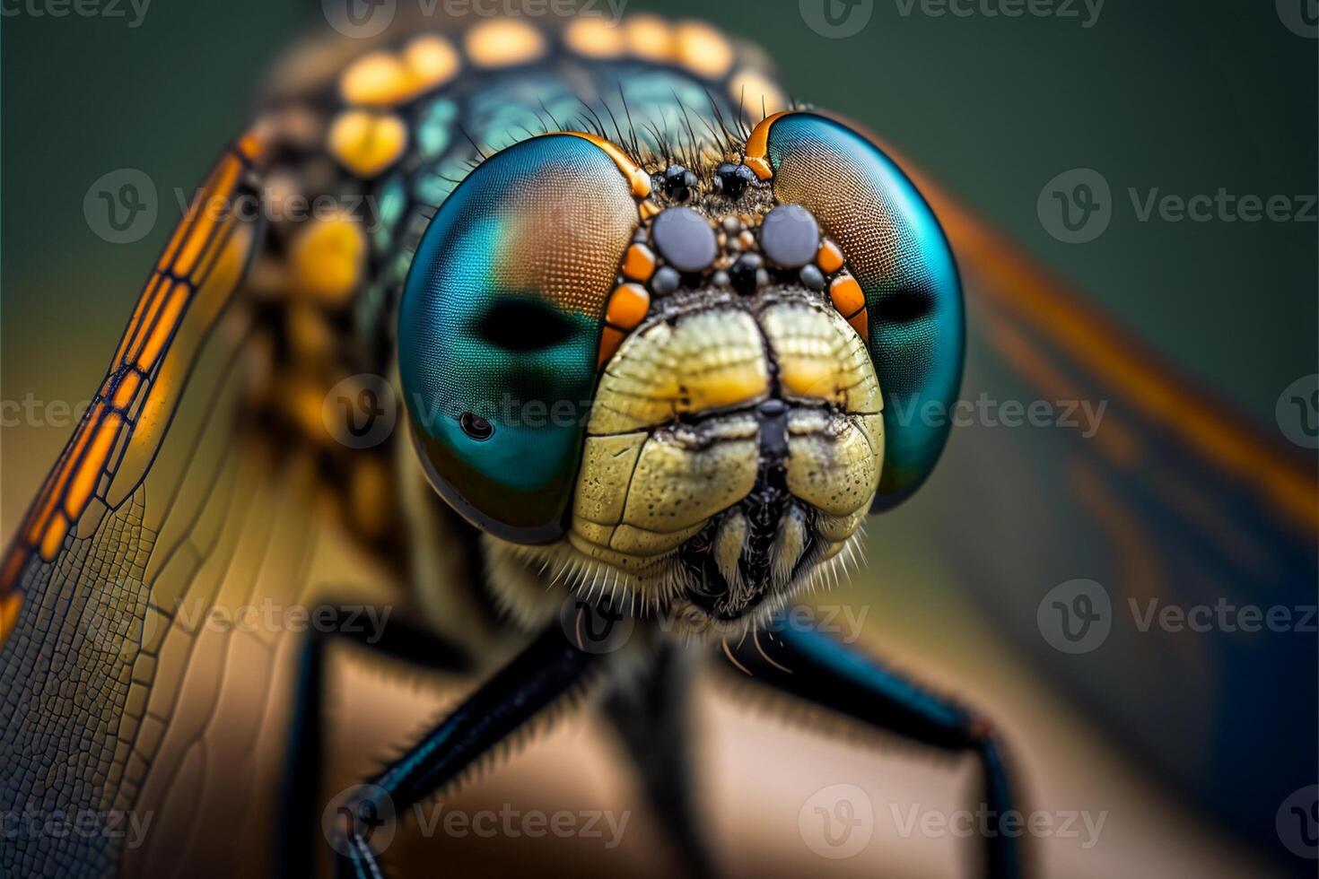 detailopname macro fotografie van draak vlieg huis vlieg vliegt insecten ai generatief foto