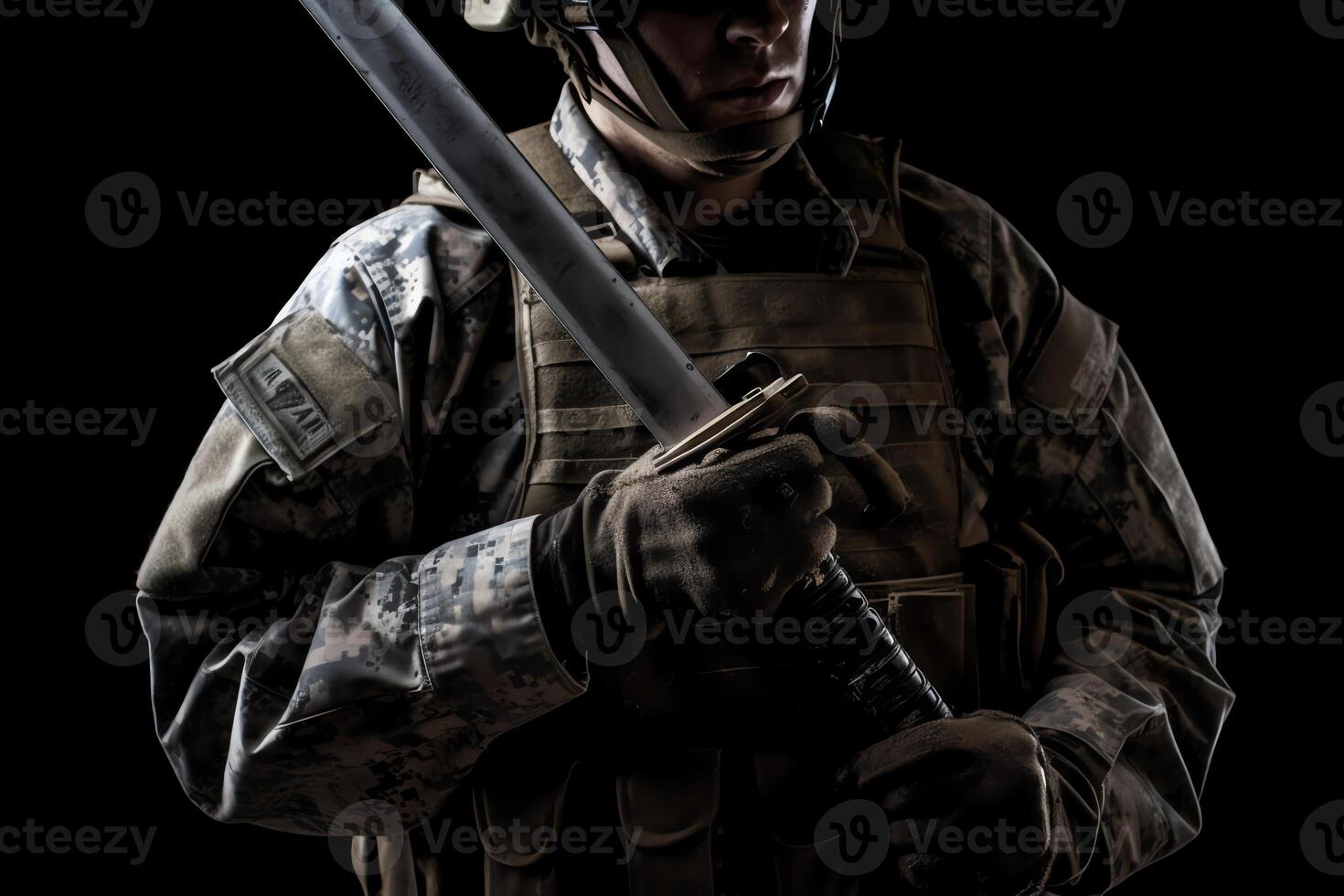 soldaat met zwaard. ai gegenereerd foto