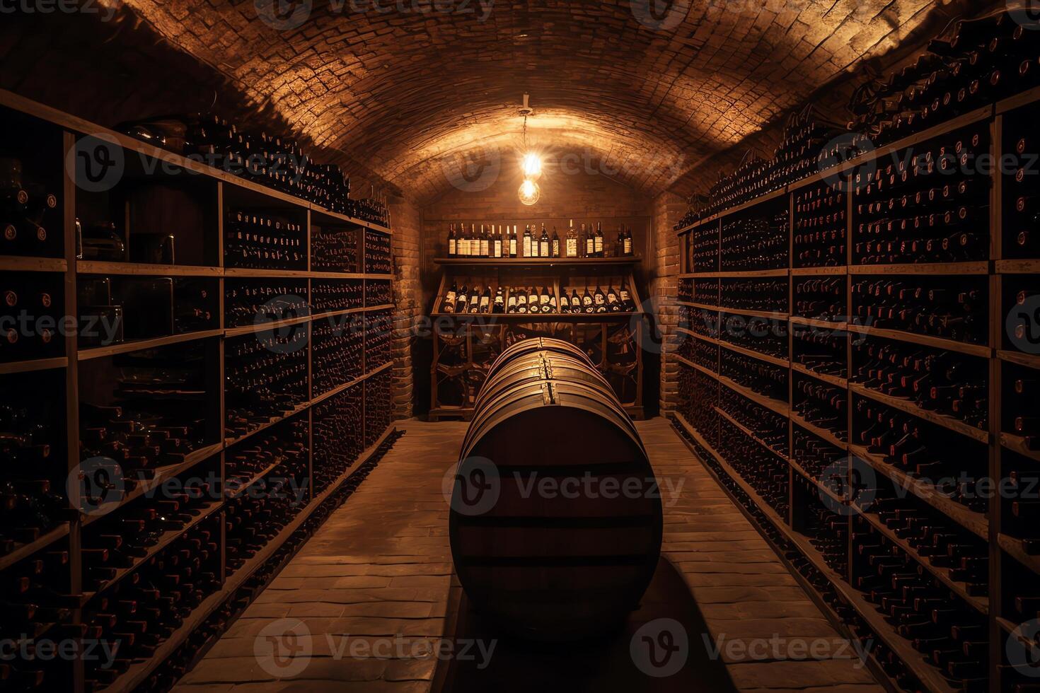 een mooi wijn kelder is gevulde naar de rand met een overvloed van flessen van wijn. ai gegenereerd foto