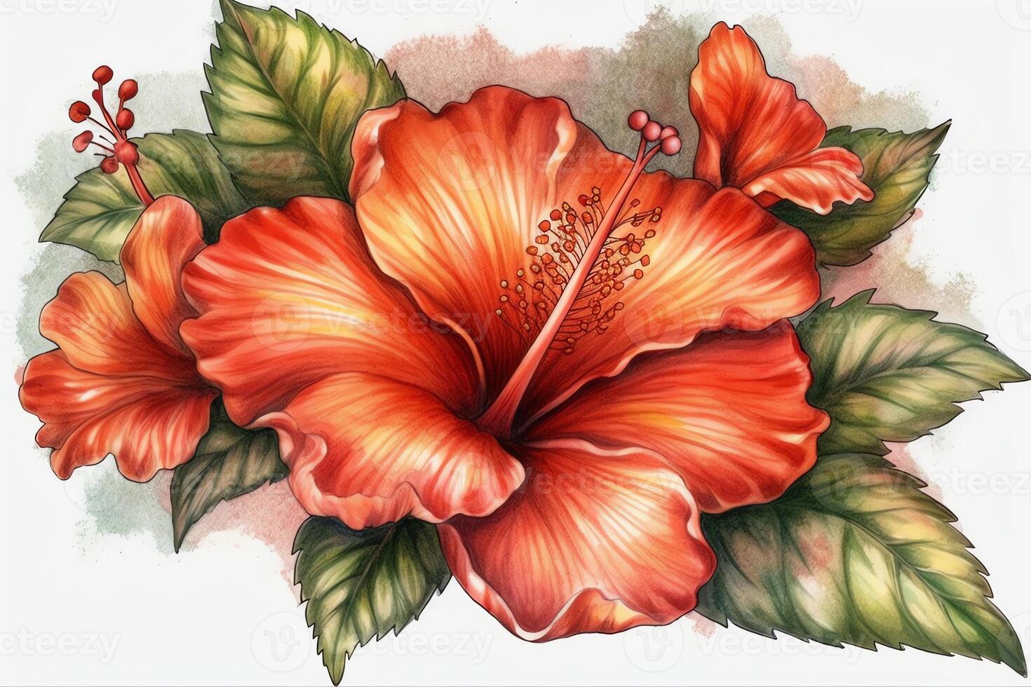 hibiscus bloem tekening. ai gegenereerd foto