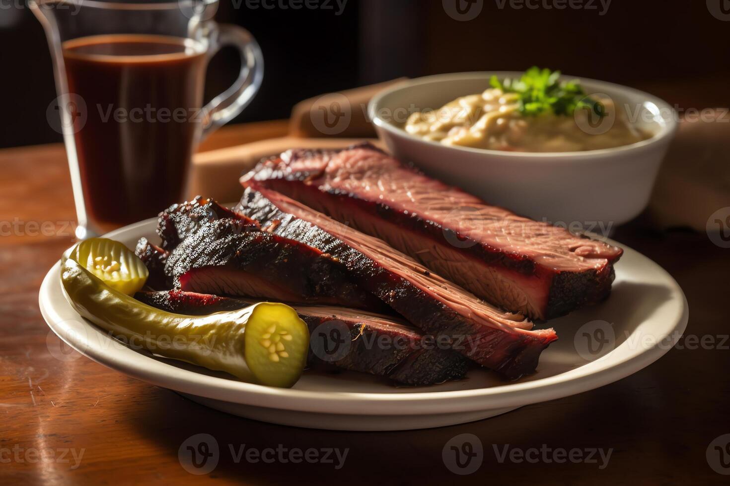 Texas stijl barbecue vlees gerecht. ai gegenereerd foto