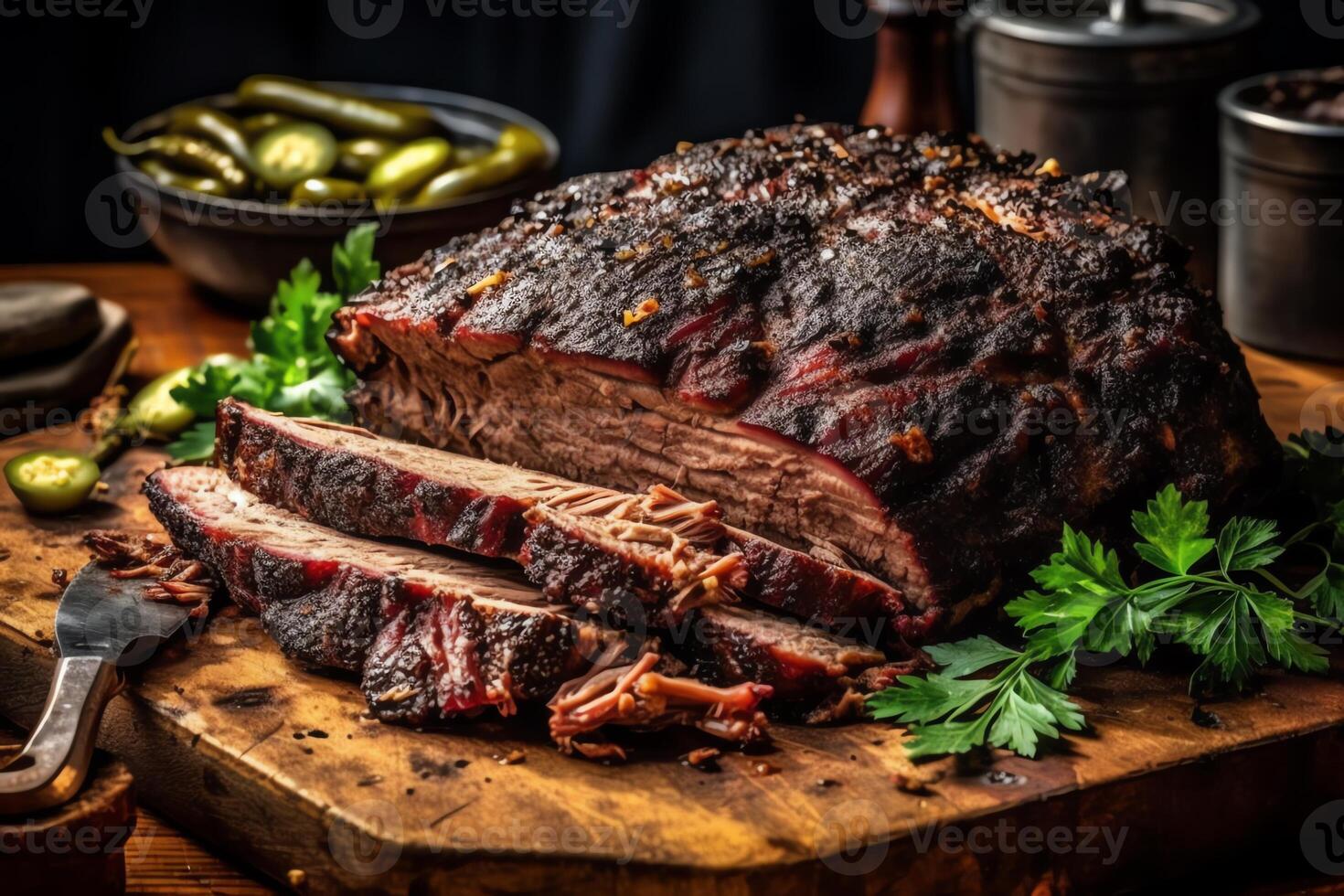 Texas stijl barbecue vlees gerecht. ai gegenereerd foto