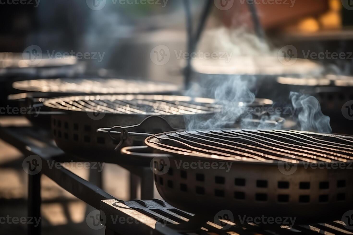 dichtbij omhoog barbecue grills Bij barbecue partij vakantie tijd van familie en vrienden. ai gegenereerd foto