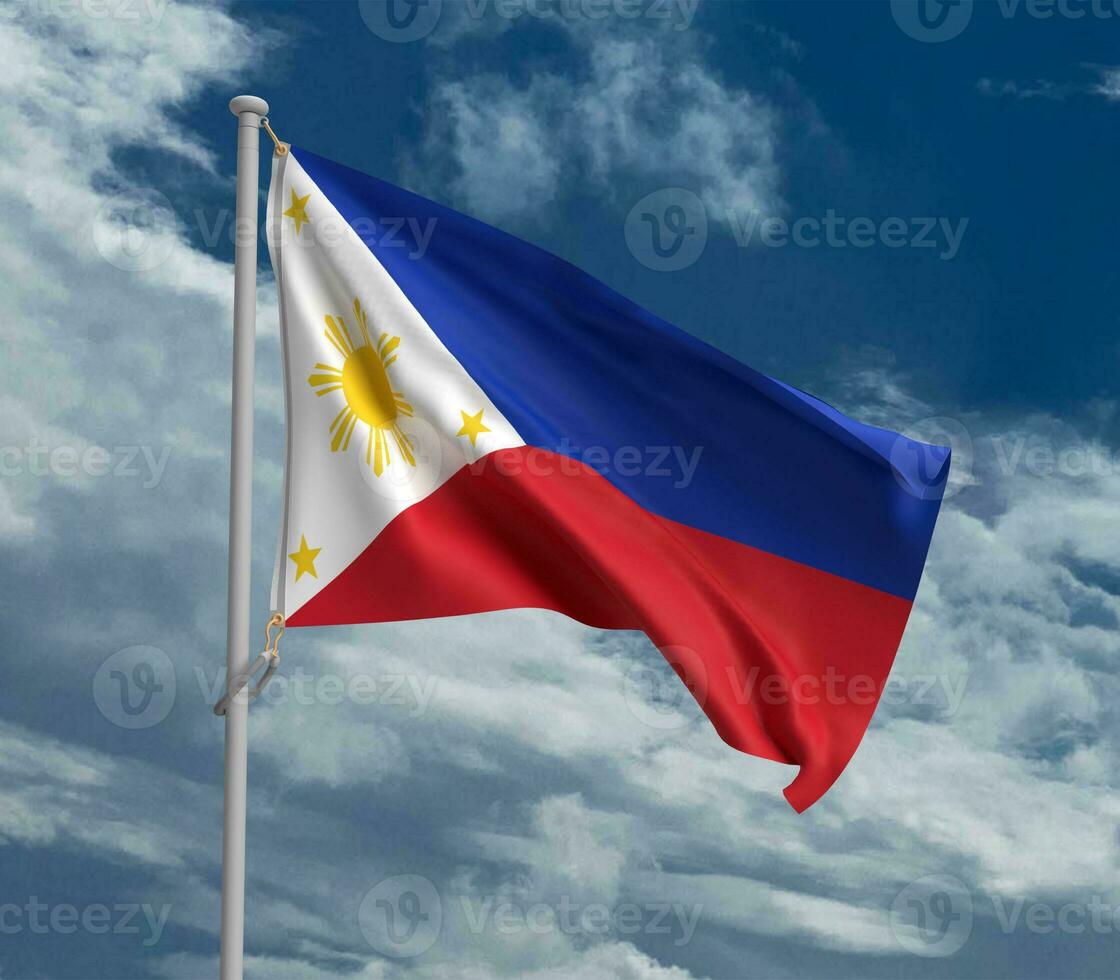 Filipijns rood wit blauw kleur vlag golvend grunge patroon Filipijns persoon mensen land nationaal Aziatisch blauw lucht bewolkt achtergrond decoratie viering festival vrijheid overheid.3d geven foto