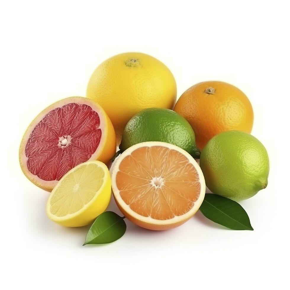 reeks van citrus fruit geïsoleerd Aan wit achtergrond, genereren ai foto