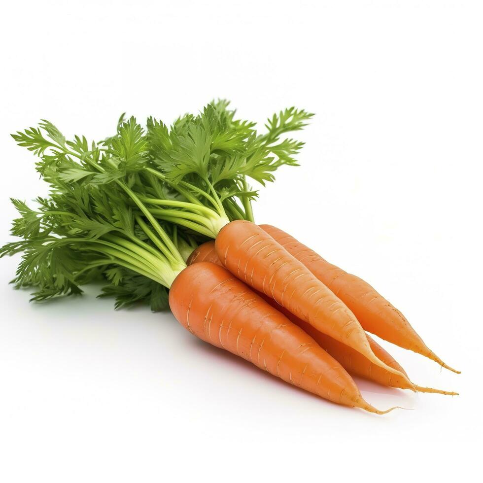 wortel groente met bladeren geïsoleerd Aan wit achtergrond, uitknippen, genereren ai foto