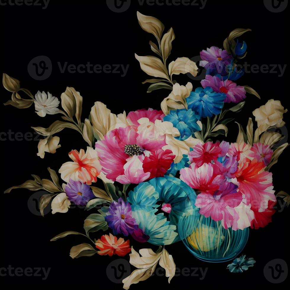 bloem boeket schilderijen, bloem illustratie, botanisch waterverf illustratie, kleurrijk bloemen regeling, generatief ai foto