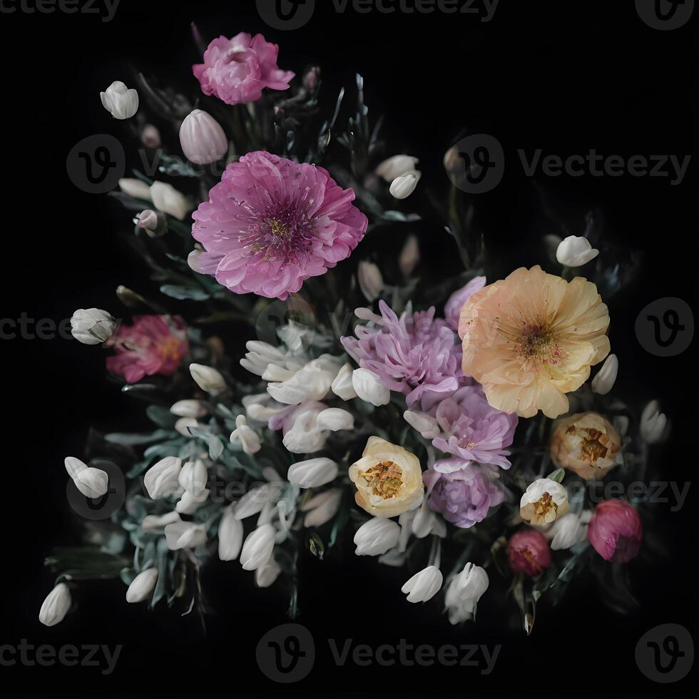 boeket van bloemen, bloem achtergrond, abstract bloemen achtergrond, botanisch waterverf illustratie, generatief ai foto