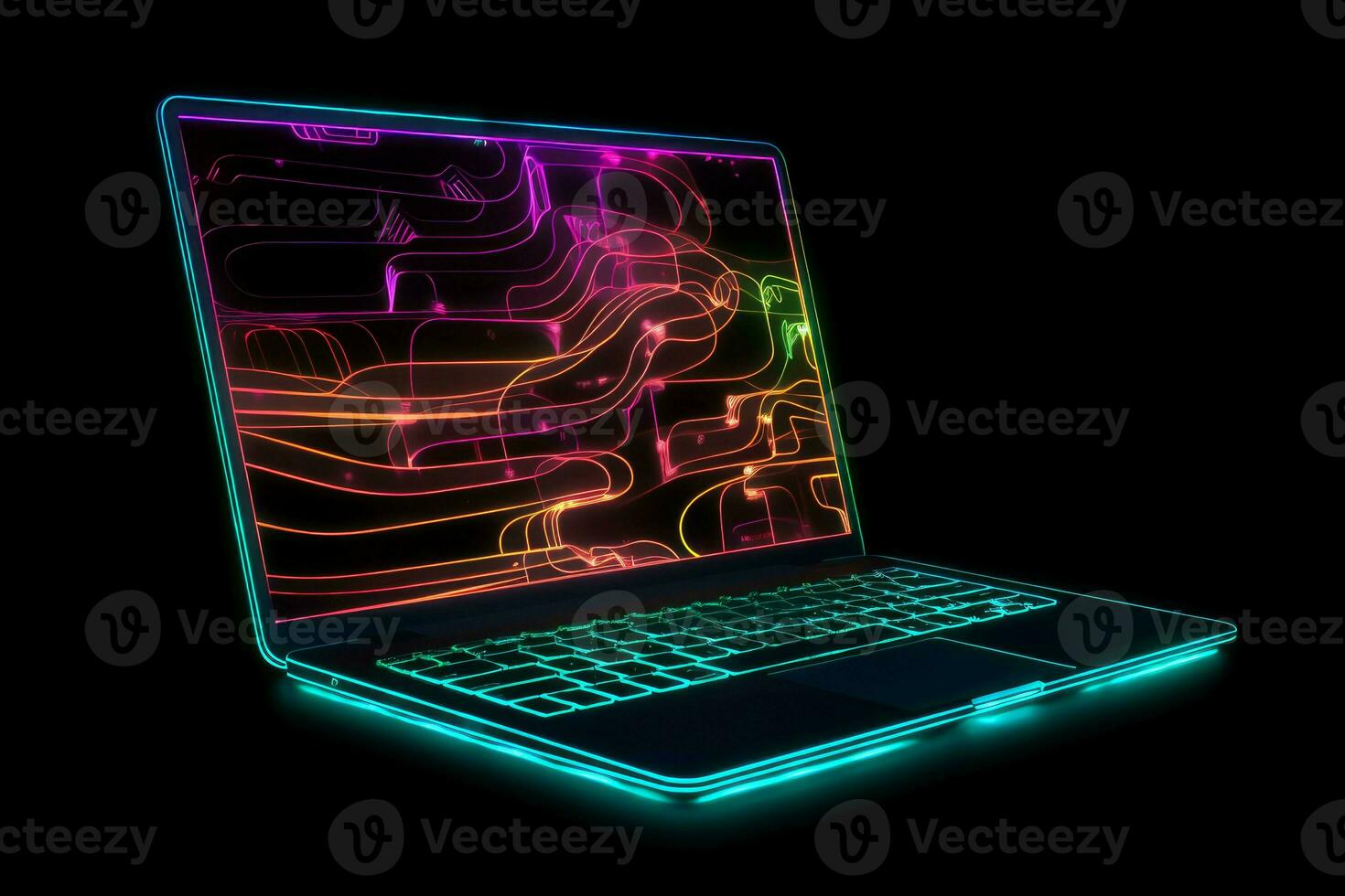 laptop gemaakt van neon lichten. genereren ai foto