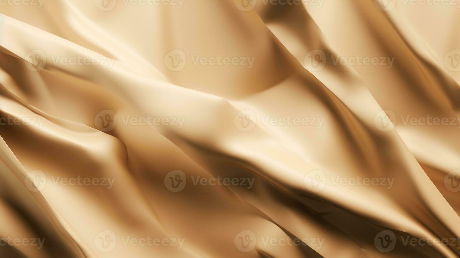 goud satijn kleding stof structuur achtergrond. detailopname van golfde gouden zijde kleding stof. 3d geven illustratie foto