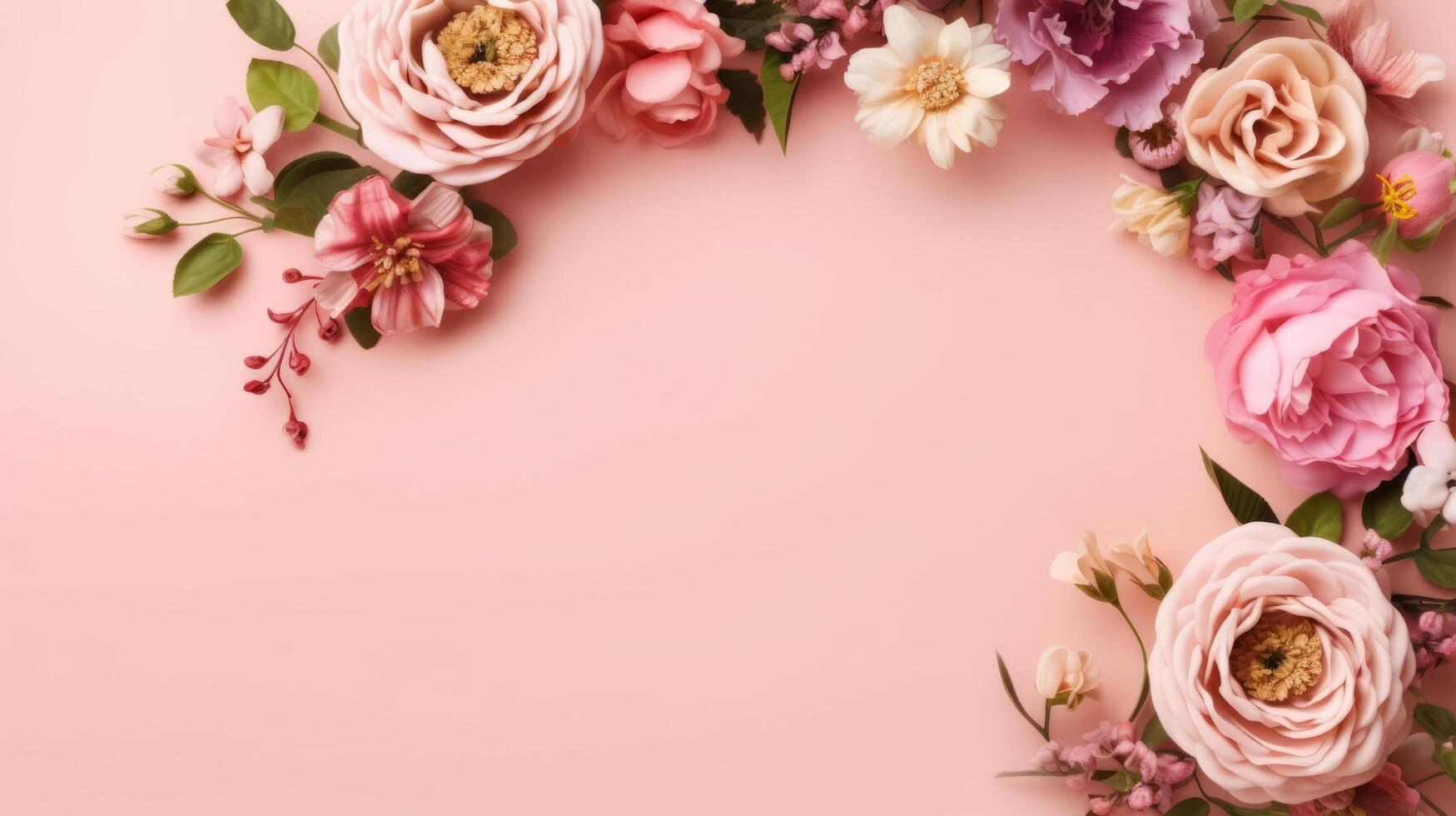 roze bloemen kader achtergrond. illustratie ai generatief foto
