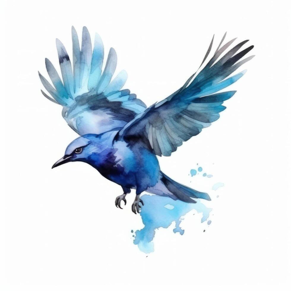 waterverf blauw vogel. illustratie ai generatief foto