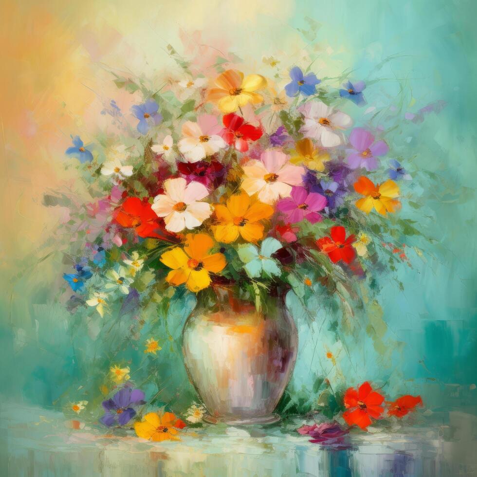 impressionist schilderij bloem boeket. illustratie ai generatief foto