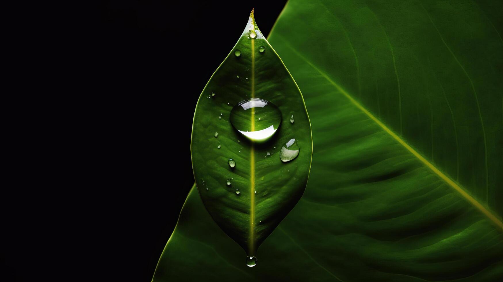 groen blad met water laten vallen illustratie ai generatief foto