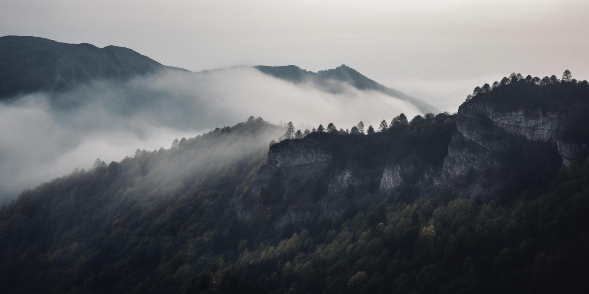 nevelig bergen landschap ai gegenereerd foto