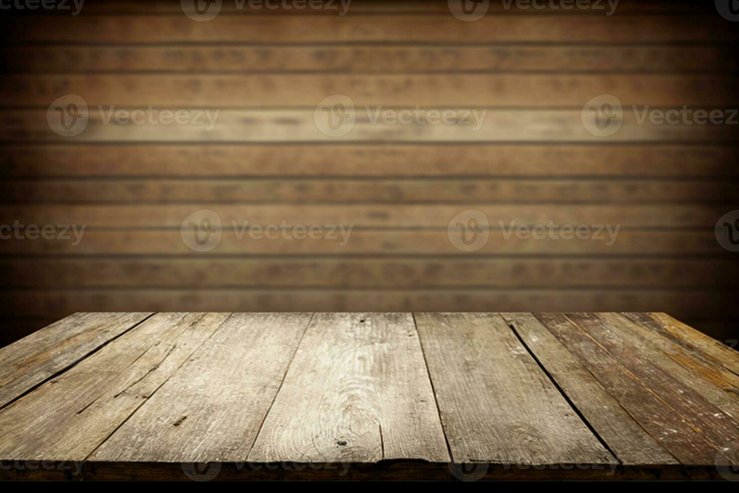 leeg hout tafel met oud houten muur achtergrond ai gegenereerd foto