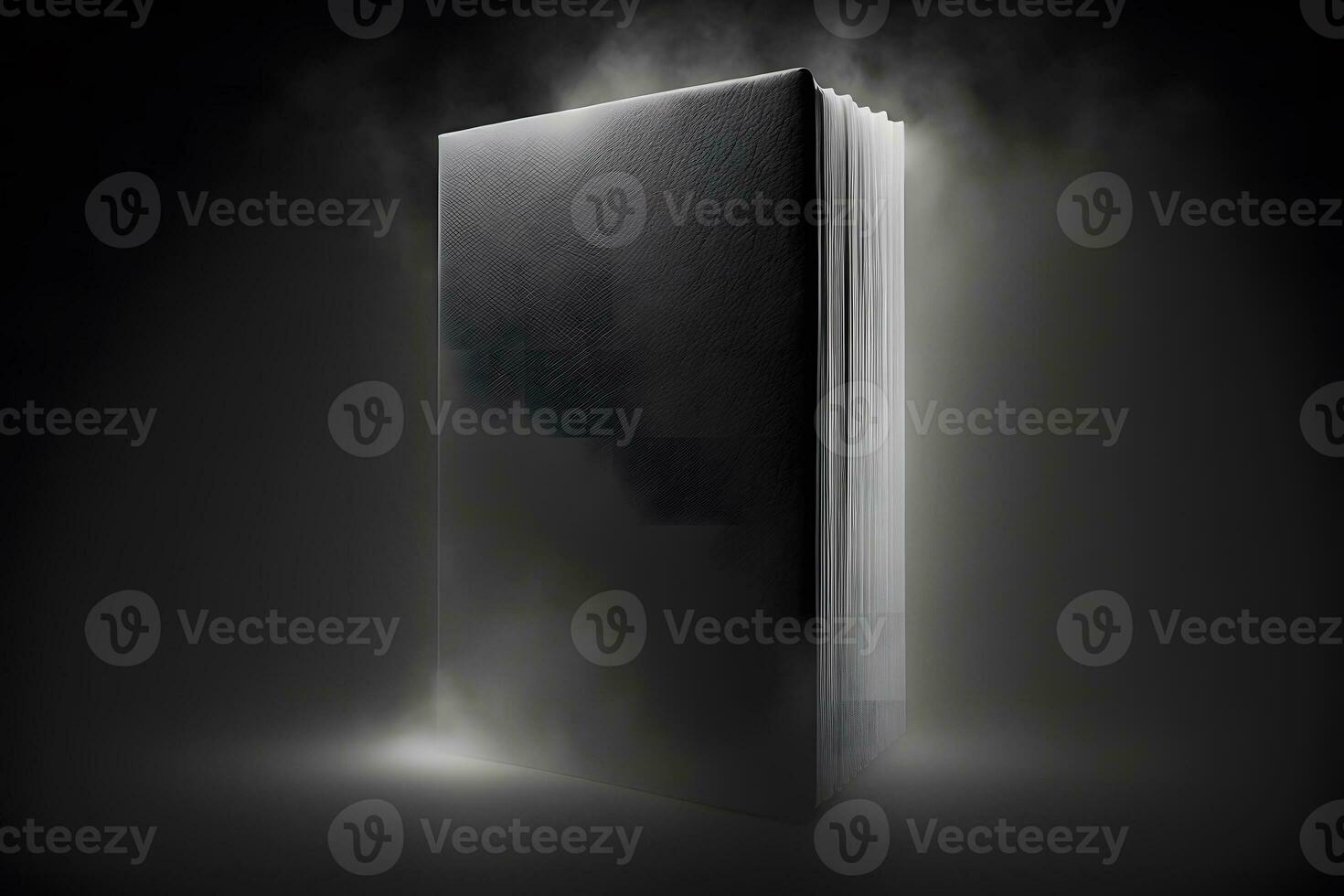 hardcover verticaal zwart mockup boek staand Aan de zwart achtergrond met rook. neurale netwerk gegenereerd kunst foto